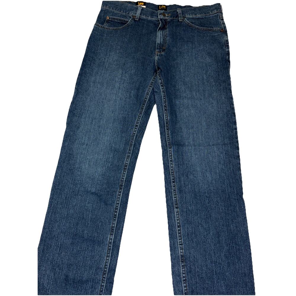 Lee Jeans Mens 34x34 Straight Leg Denim Medium Blue Casual Pants Cotton Blend